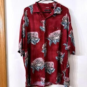 VTG Mens Pierre Cardin Hawaiian Button Shirt Red Floral Sz 2X Rayon Beach Dad
